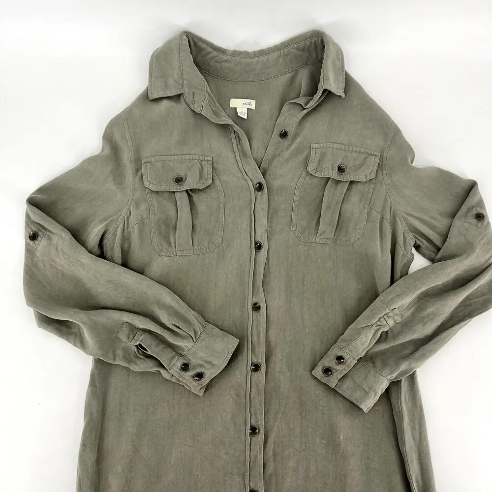 Anthropologie: Odile silk green button‎ front dress (S) - Picture 6 of 10